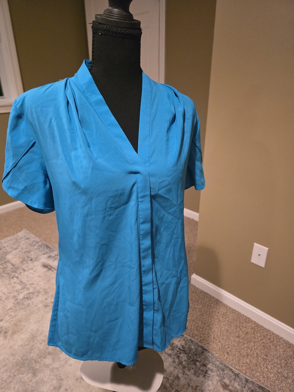 Calvin Klein Bright Teal V-Neck Short Sleeve Blouse